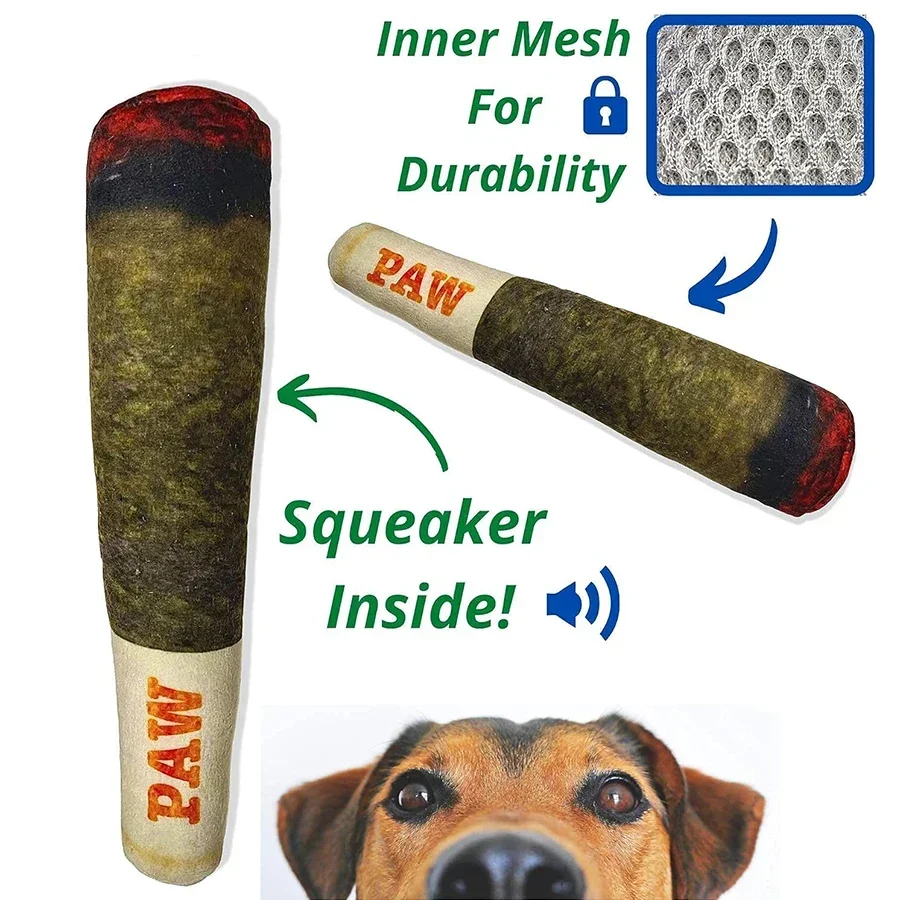 Interaktives Hundespielzeug mit Geräuschfunktion, Zigarrenform, für kleine, widerstandsfähige Hunde, unzerstörbares Plüsch-Kauspielzeug, Haustier-Beißspielzeug – Detail 3