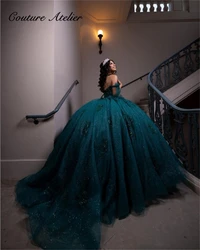 New In Luxury Emerald Green Corset Lace Appliques Quinceanera Dress Ball Gown Princess Sweet 16 Dresses Wedding Gown Customized