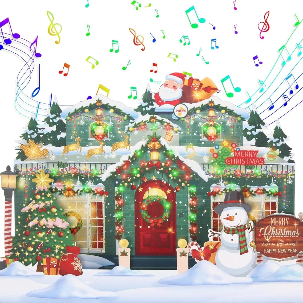 

Christmas Greeting Cards 3D Pop Up Christmas Gift Card with Musical & Home Animated Lights, Plays 3 Christma s Melody