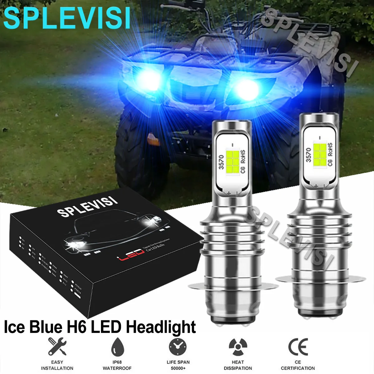 2x70W 8000K Ice Blue LED Headlights For Yamaha Big Bear 350 YFM350FW 4x4 1987-1999 Big Bear400 2000-2012 WOLVERINE 350 1995-2005