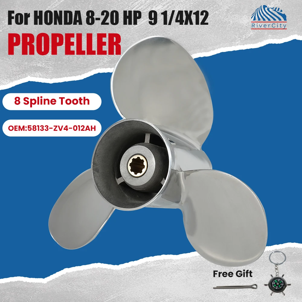 

Подвесной пропеллер 9 1/4x12 для Honda 8HP 9,9HP 15HP 20HP Лодка Винт из нержавеющей стали 3 лопасти 8 Spline Marine Engine