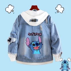 Spring Autumn Kids Stitch And Lilo Denim Jacket Children Cartoon Sweatshirts Hooded Coat Fashion Adult Casual Streetwear Clothes