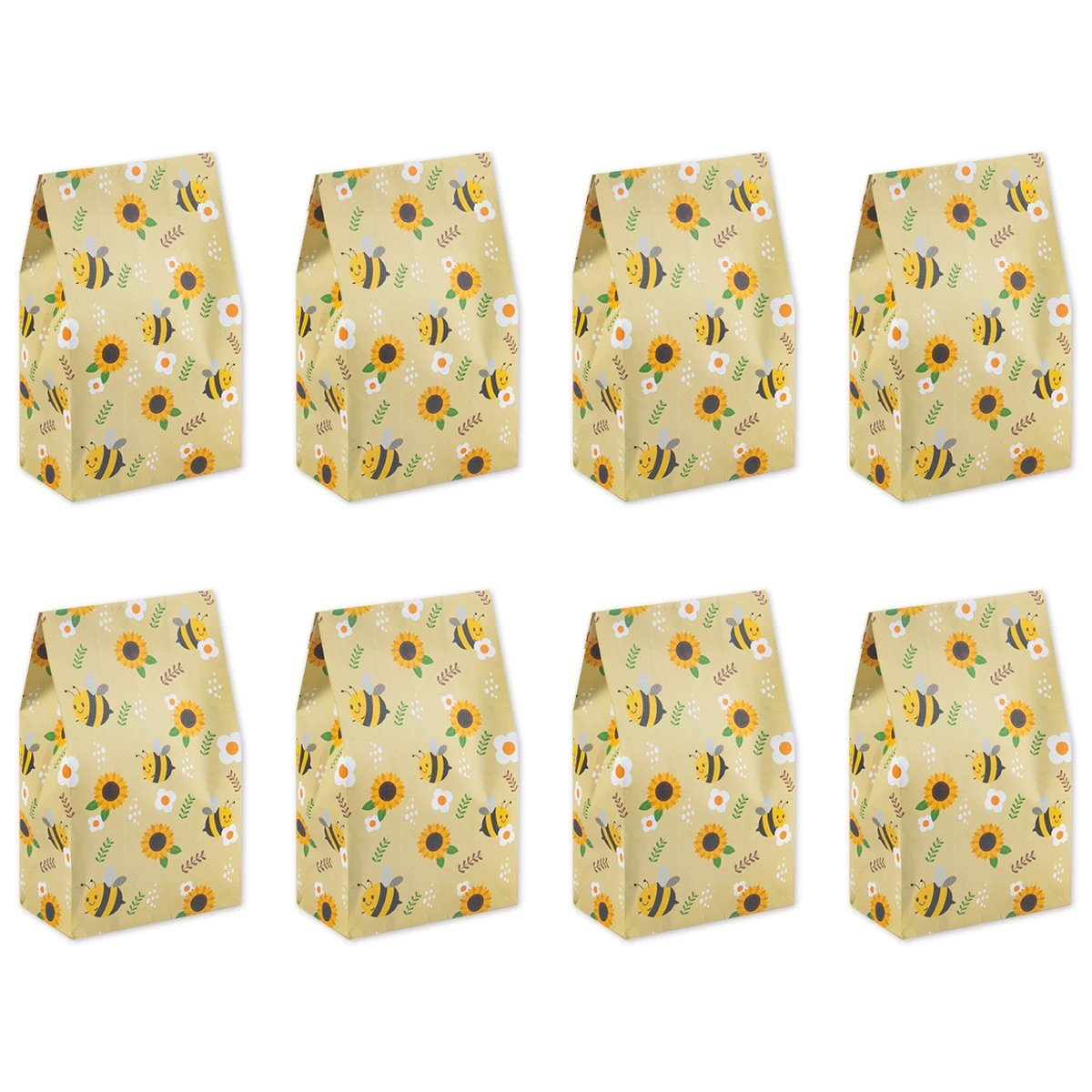10/20pcs Yellow Bee Gift Bag Cute Bee Sunflower Print Paper Bags Birthday Party Packing Supplies Summer Party Candy Bag Kid Gift