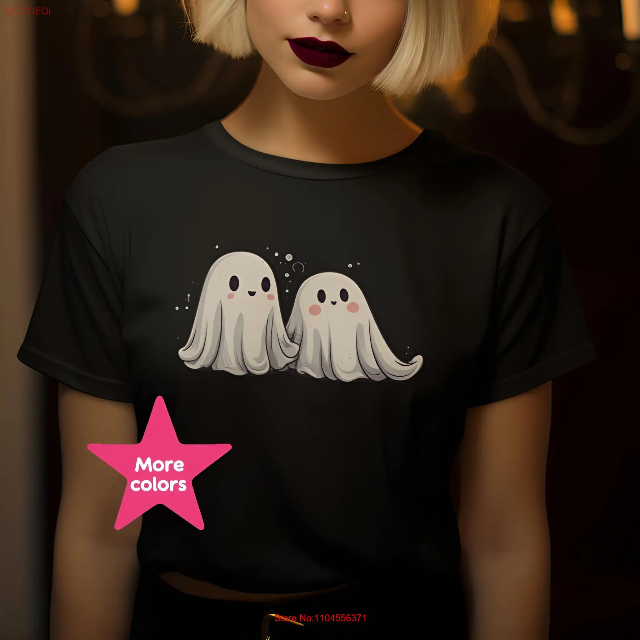 

Halloween T shirt Ghost Illustration Cute Design Playful Ghosts Spooky Outfit for Fun long or short sleeves