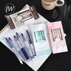 JIANWU 6 Pcs/set Vintage Gird Write Smoothly Press Gel Pen Set 0.5mm Black Quick Drying Creative DIY Student Supplies Stationery