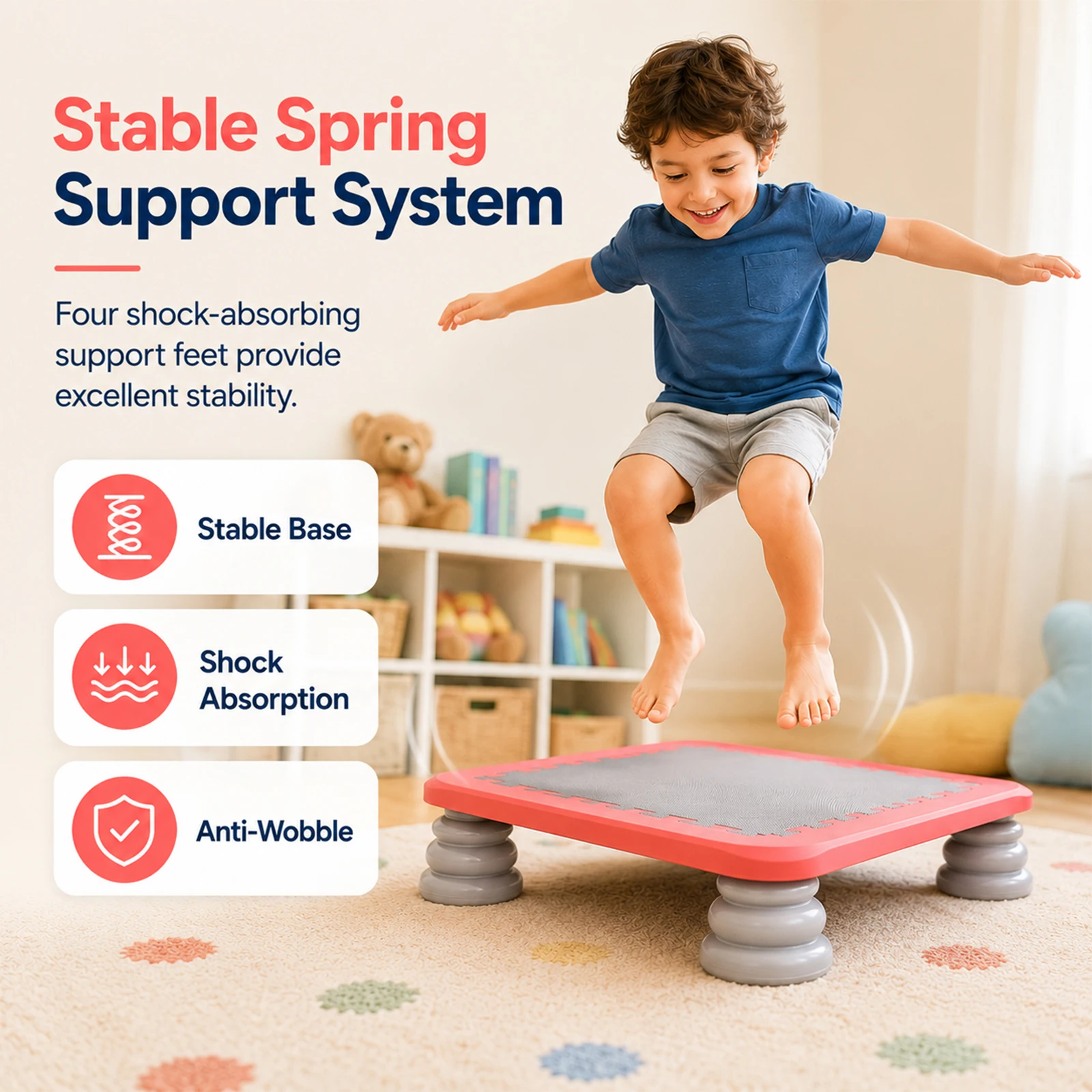 

Kids Trampoline 25.6" Toddler Trampoline with Handle, Recreational Rebounder Inside Fitness Toy, Quiet Anti-Slip Pads Foldable Backyard Trampoline for Children, Sensory Integration and Motor Skills Training