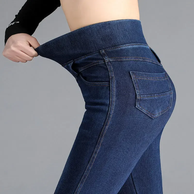 

Woman Jeans Pants Elastic Waist High Waist Winter Stretch Feet Pants Women Pantalones Vaqueros Mujer