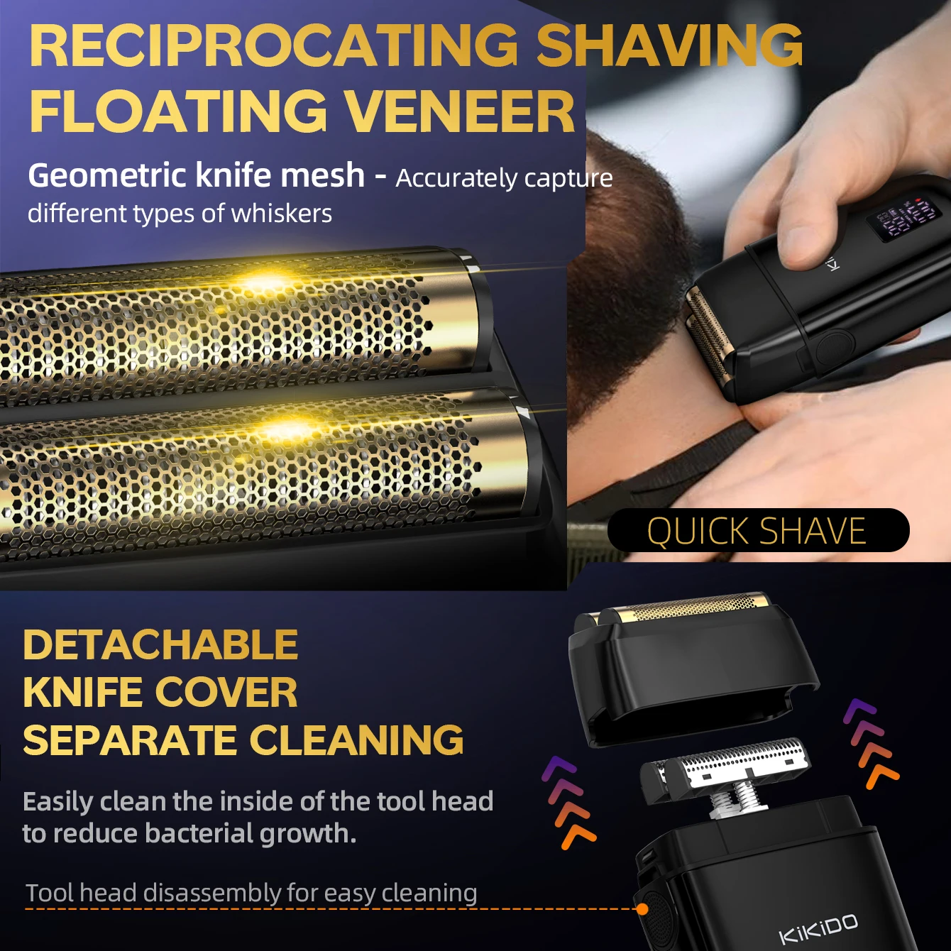 KIKIDO 3Pcs Hair Trimming Set Professional Salon Barber Adjustment Hair Clipper Razor Powerful Waterproof Household Appliances