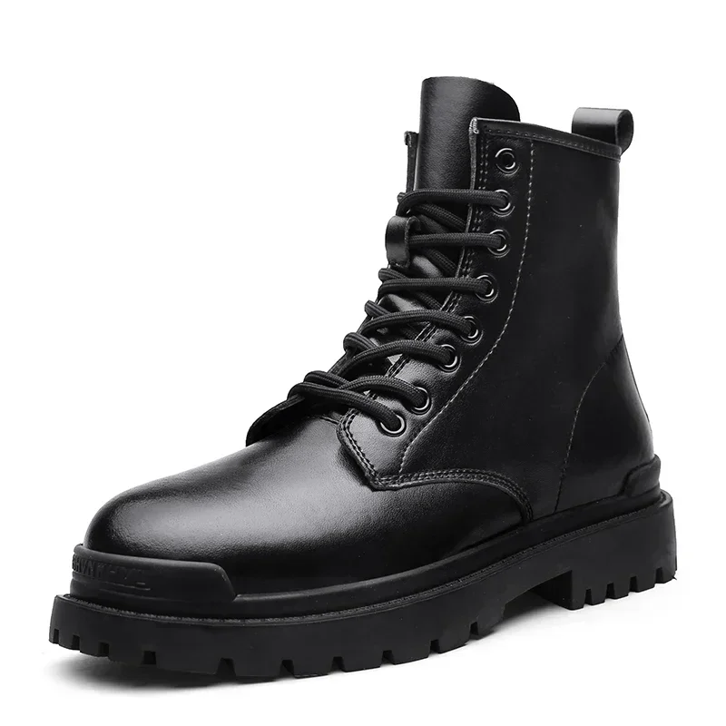 Men's Doc Martens platform soles and elevating leather shoes medium work wear ankle boots British black leather boots for men