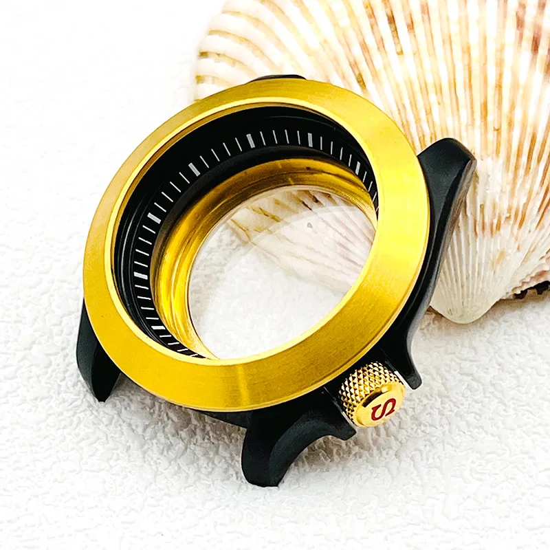 Seiko Gold Bezel Insert Ring Sapphire Glass SKX007 SKX009 Watch Cases Fits 7S26 NH35 NH36 4R 7S Automatic Movement Diving Case