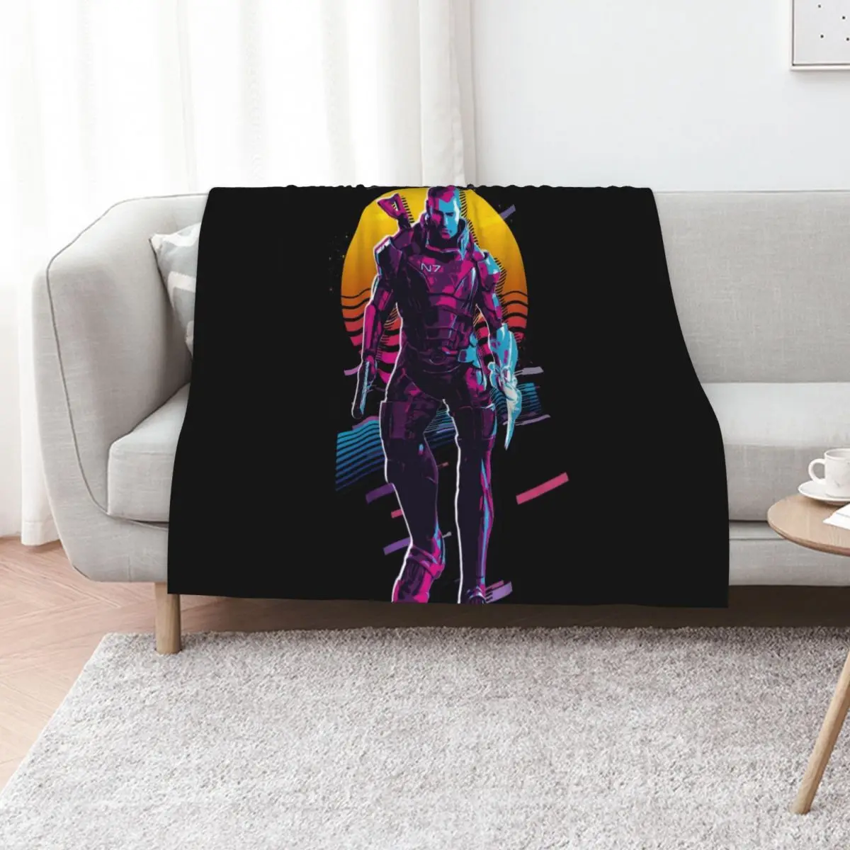 Commander Shepard - Mass Effect *80s Retro* Throw Blanket Decorative Sofa Plaid Soft Plaid manga bed plaid Blankets