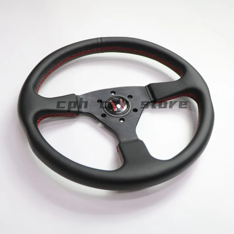 14 inches MOMO350MM, JDM, SIM Racing, H Tag-volante deportivo Universal para Honda, Artificial leather black and white horn cove