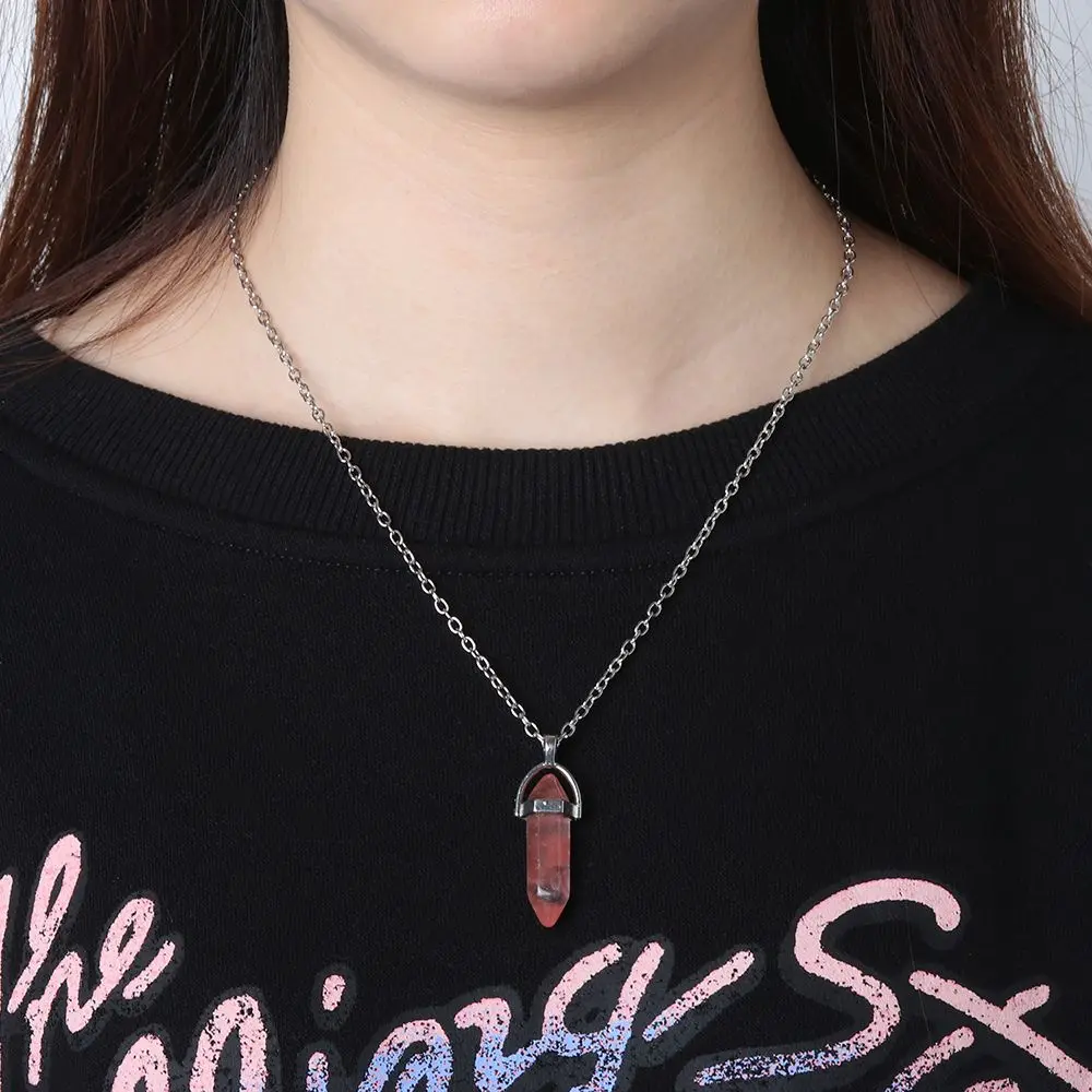 Silver Plated Point Pendulum Chakra Quartz chain Stone Pendant Jewelry Accessories Natural Crystal