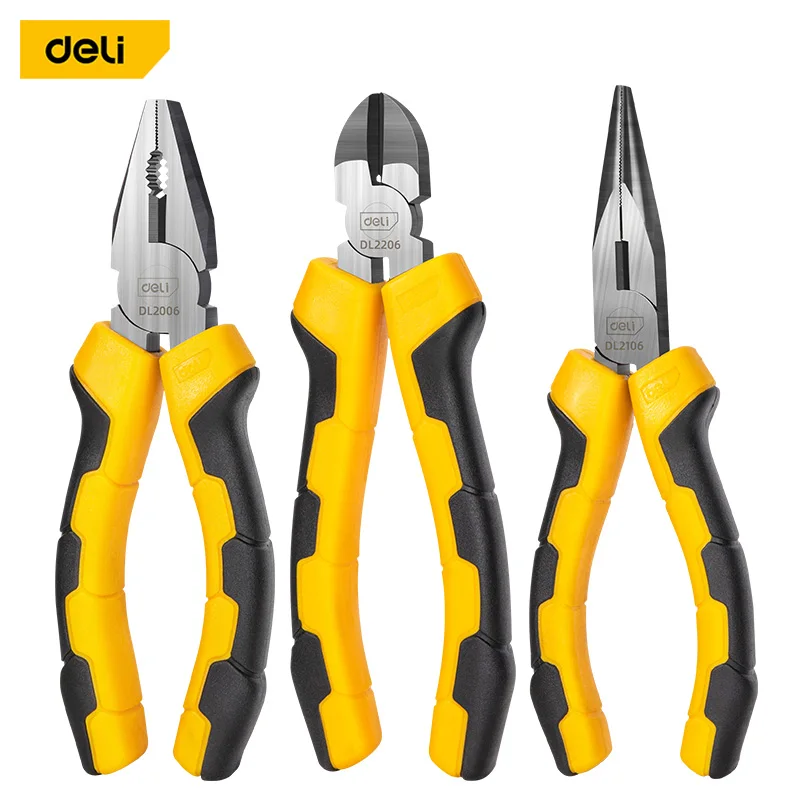 Deli Cutting Pliers Set Wire Stripping Crimping Tool Cable Cutter Stripper Long Nose Diagonal Clamp Multitools Repair Tools