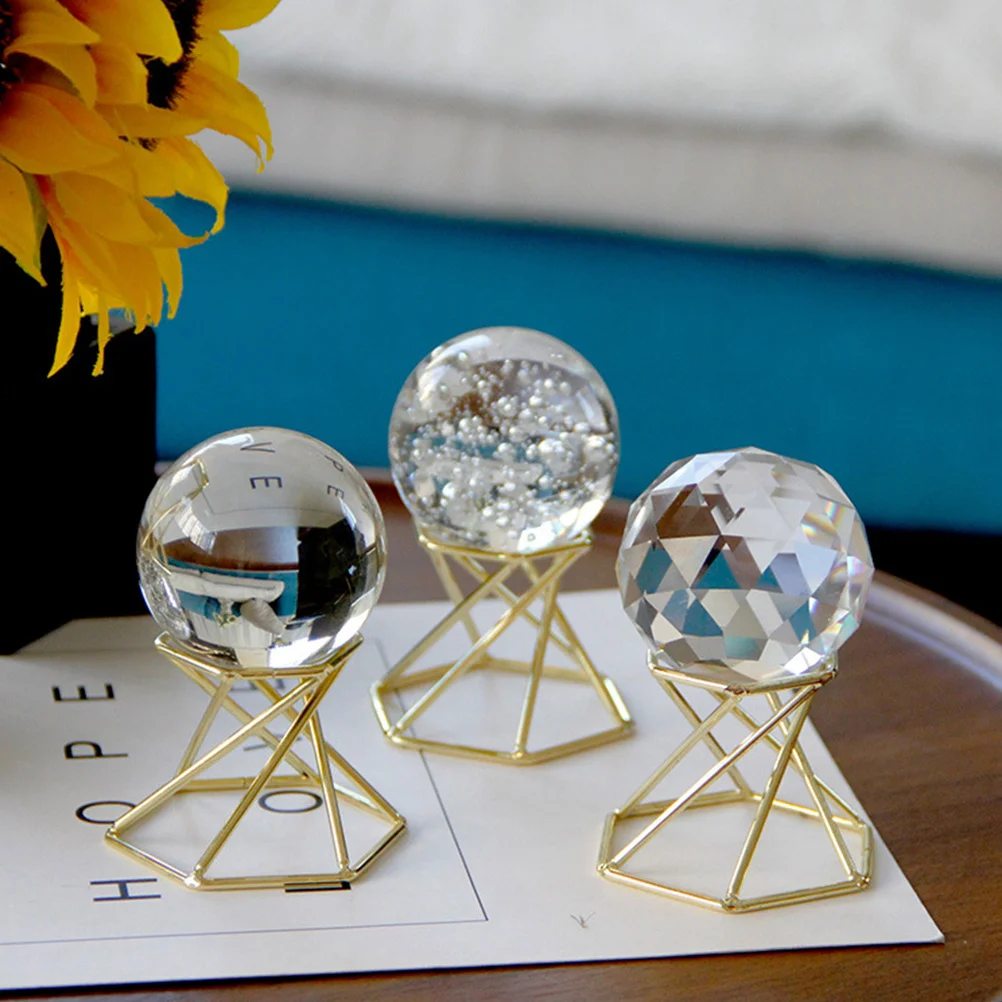 

Living Room Decor Centerpiece Clear Balls Home Glass with Stand Alloy Adornment Rack