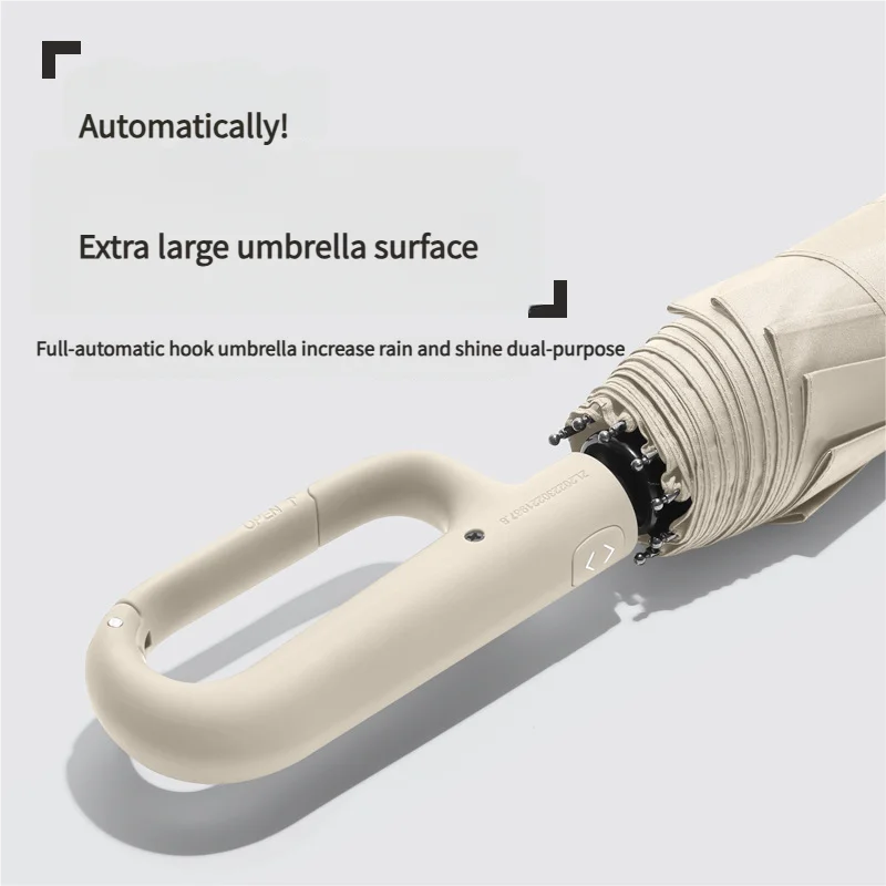مظلة أوتوماتيكية كبيرة مع مشبك حلقي سميك ومتين للجنسين، محمول للحماية من الأشعة فوق البنفسجية، مقاوم للرياح والمطر ومظلة من الشمس