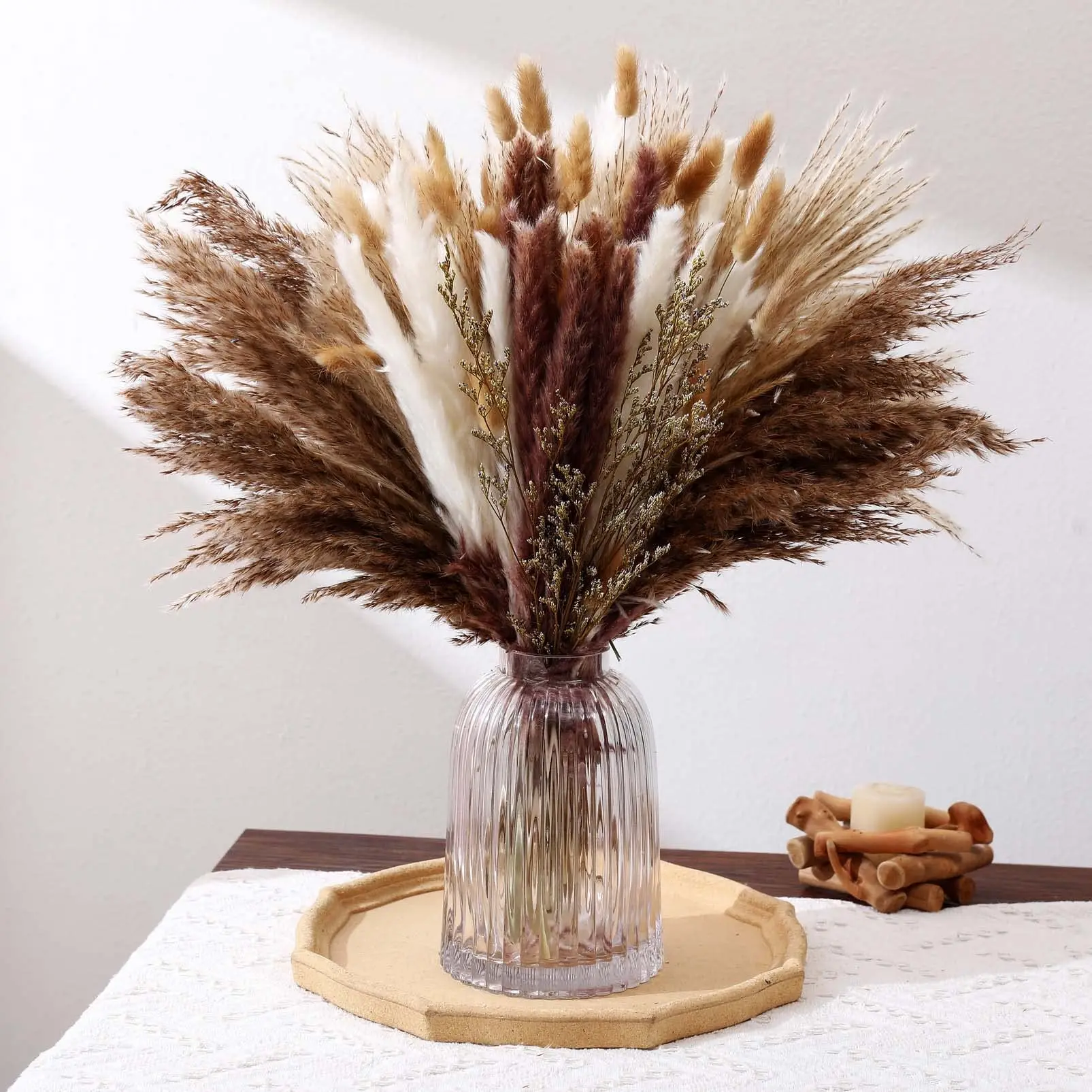 

80pcs Natural Dried Pampas Grass Bouquet Boho Home Nordic Decor Bouquet Phragmites Wedding Arrangement Decor Thanksgiving Decor