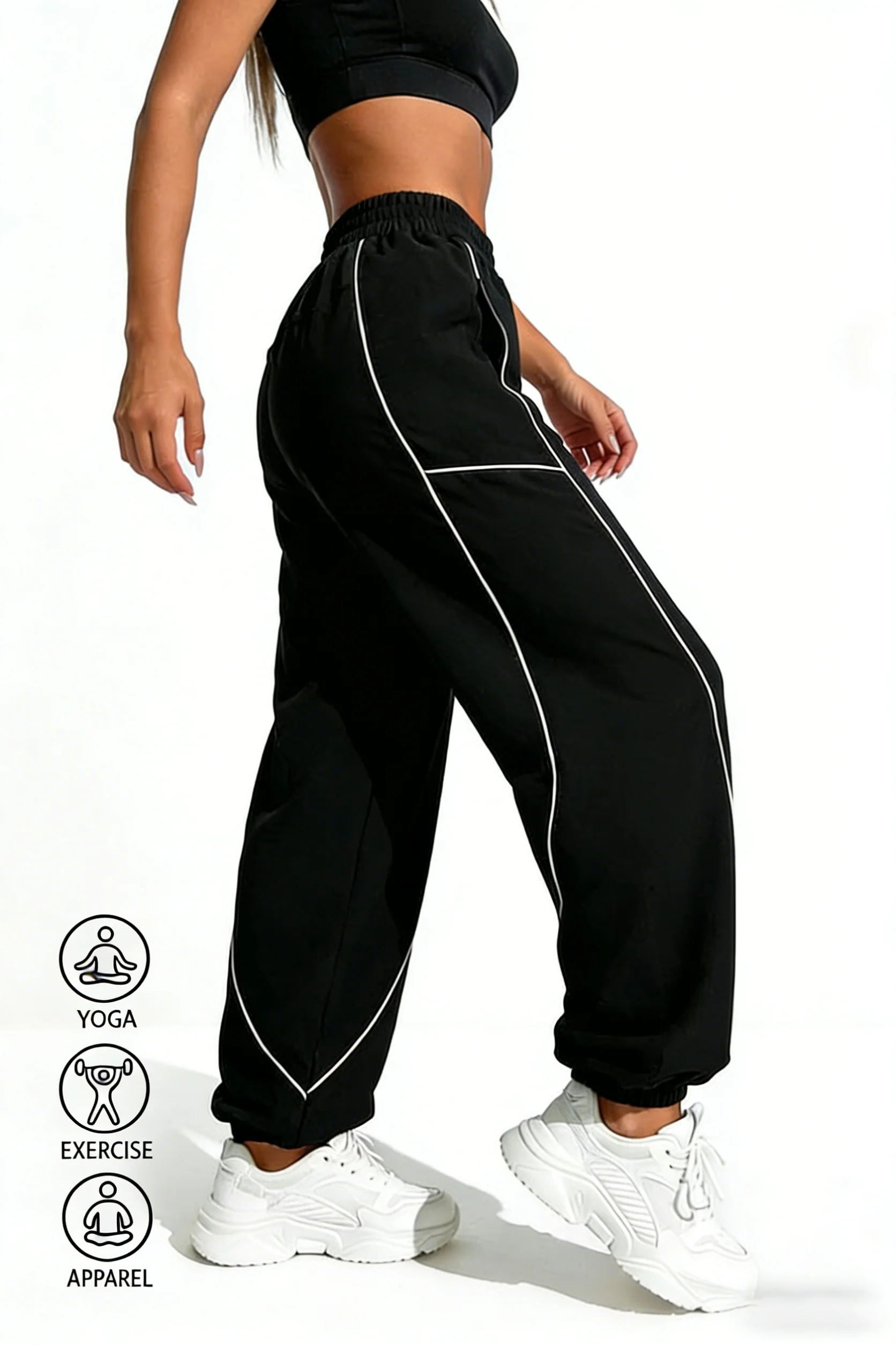 Sport Trousers Women Loose Pants Casual Wide Leg Sport Pants with Pockets Stretch Waist Fitness Running Pants Gym Sweatpants