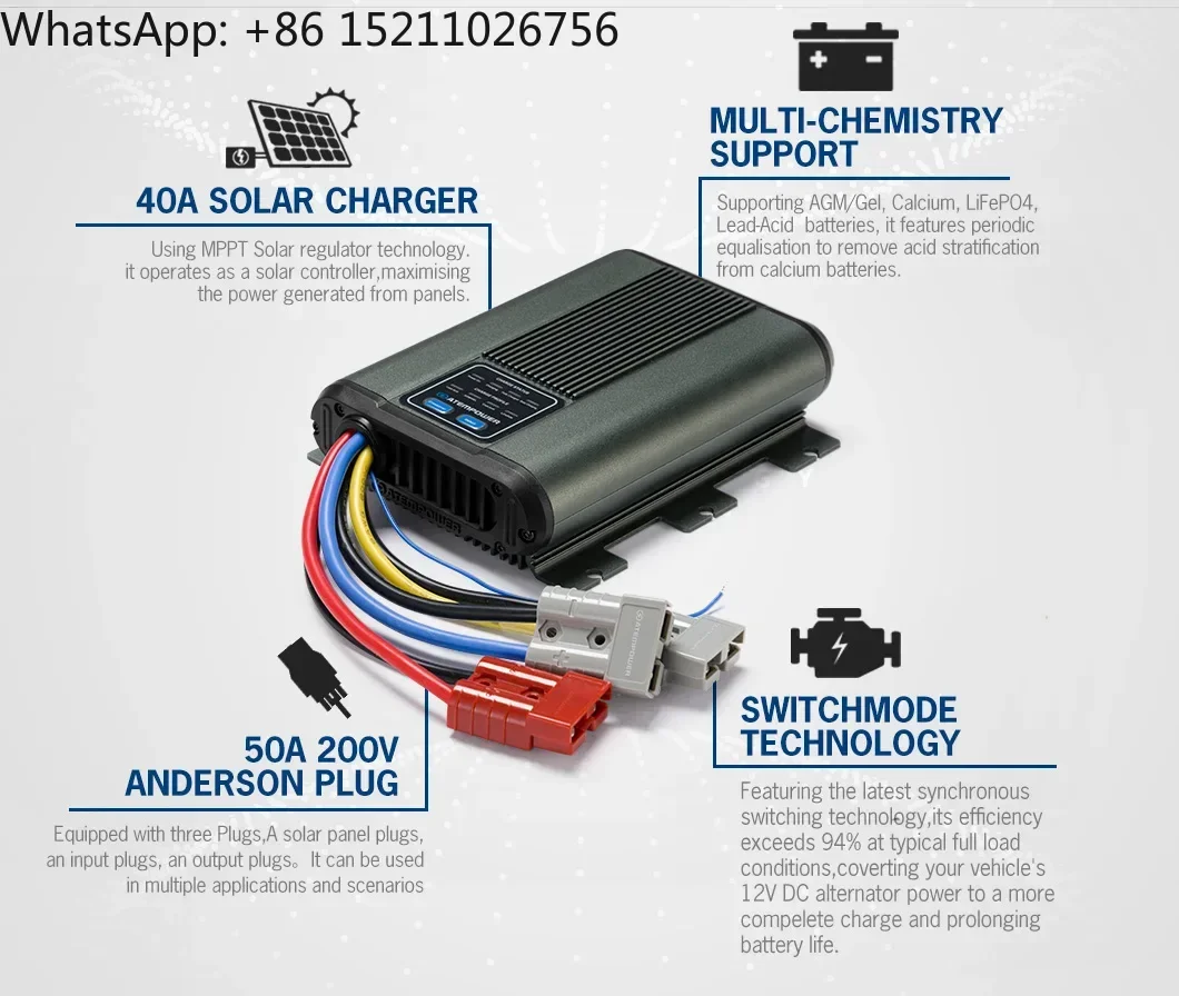 ATEM POWER 40A 12V MPPT Solar Dual Battery System Car DC-DC Battery Charger