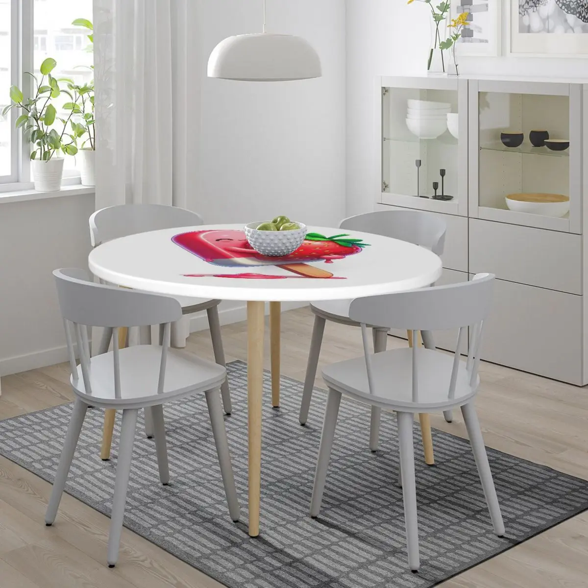 Strawberry Ice Cream Dessert Waterproof Round Tablecloth Oilproof Table Cloth for Kitchen Events Dining Table Cover