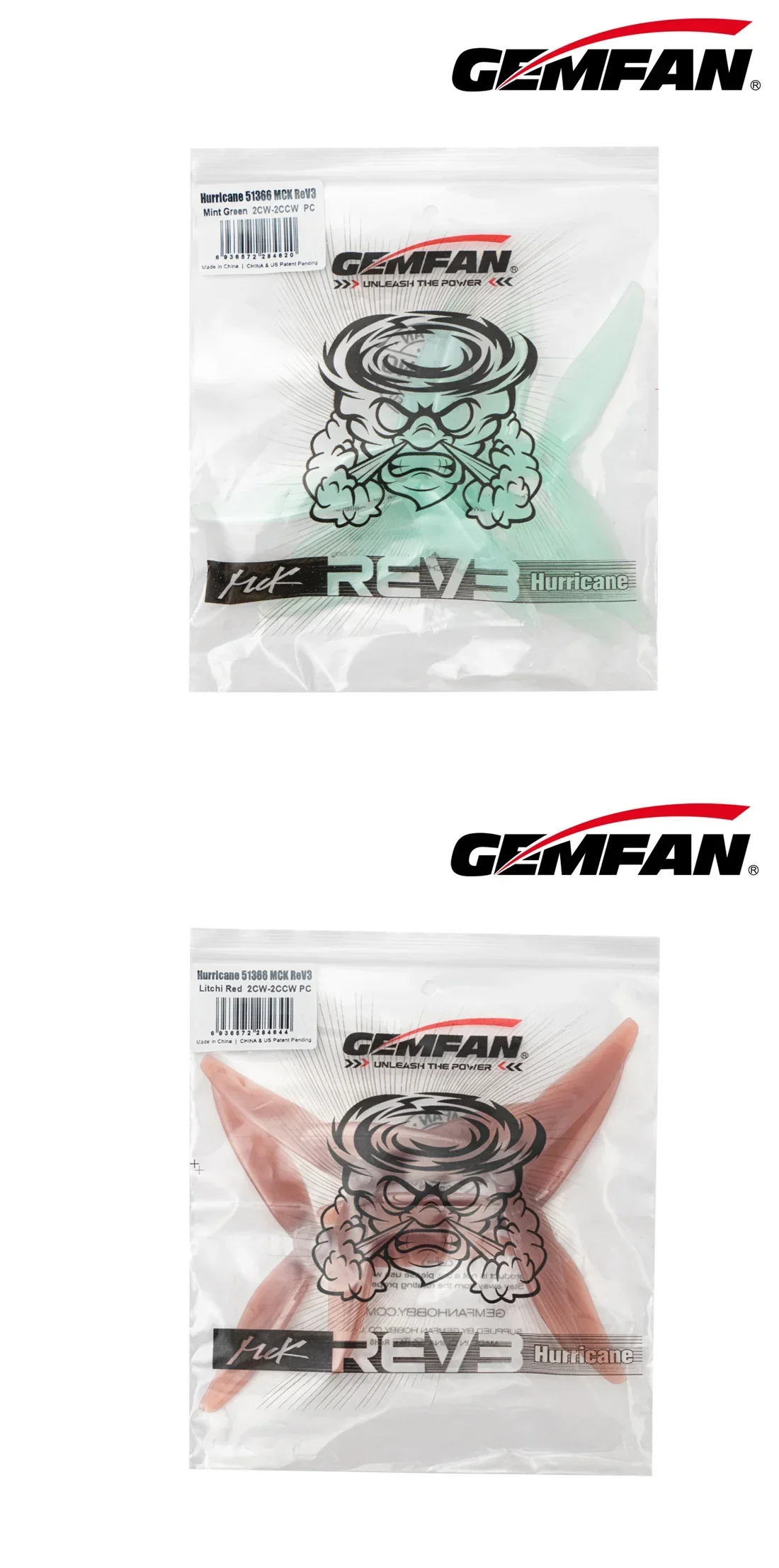 Gemfan MCK ReV3 51366 허리케인 5.1x3.66 3-블레이드 프로펠러 2쌍, 6S 1800KV-2600KV 2207 모터 FPV 프리스타일 레이싱용 PC