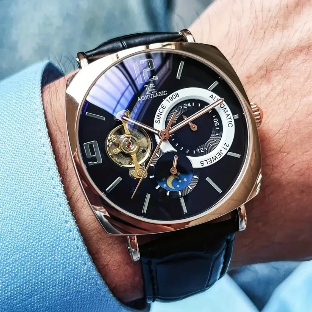 [Mechanical Men's Watch] Retro Mechanical Men's Watch | Elegant, Skeleton Dial, Hollow Design, Alloy Case, Synthetic Leather Strap | Business and Casual Wear, No Batteries Required image 4