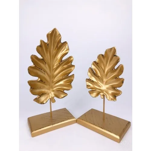 Tropical 2 Li Pedestal Leaf Gold Color Sculpture Crafts