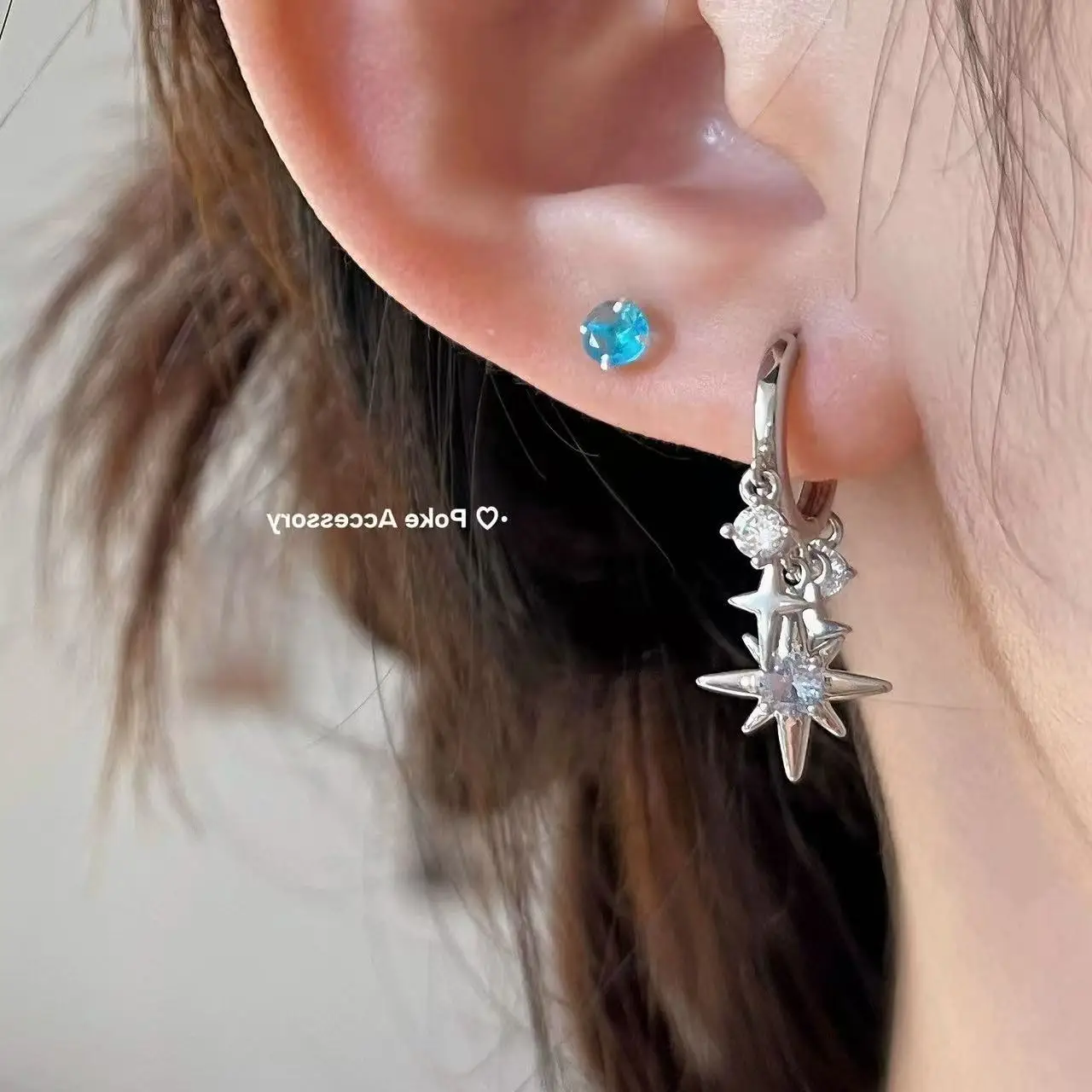 Y2K الأزرق الزركون ثمانية وأشار دلاية شكل نجمة أقراط للنساء فضية اللون ستار شرابة الأذن مشبك الحد الأدنى تصميم مجوهرات هدية