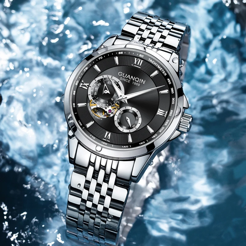 

Мужские механические часы GUANQIN, маленькие секундные часы, спортивное издание, водонепроницаемость 30 м, светящиеся мужские наручные часы для подарков
