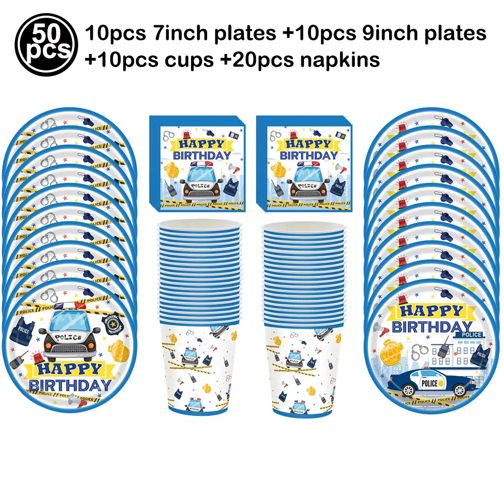 Police Party Favors Blue Silicone Bracelets Wristbands Plastic Party Hat Police Balloons Police Themed Birthday Party Decors