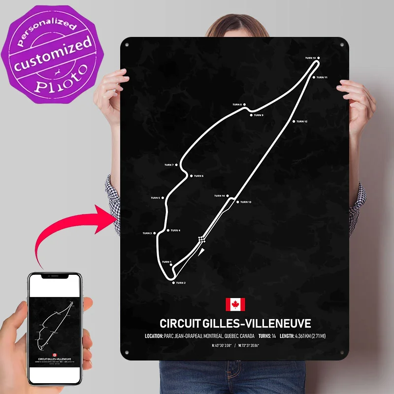 Circuit Gilles Villeneuve Personalized 3D Textured Metal Poster Wall Art Tinplate Sign for Vintage Retro Decoration Room Bedroom