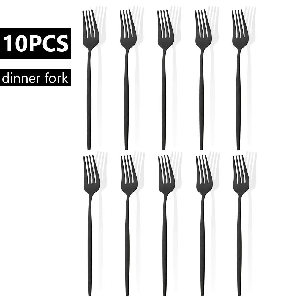 10 قطعة شوكة سوداء أواني الطعام مجموعة أدوات المائدة المطبخ الفولاذ المقاوم للصدأ الفضيات أدوات الحفلات عشاء الحلوى شوكة أطقم أدوات المائدة #1