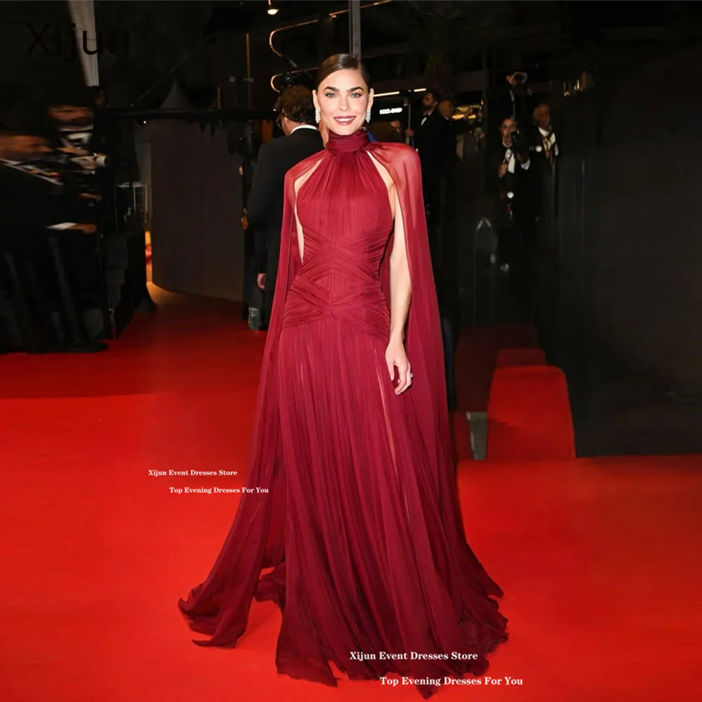 

Xijun Luxury Red Evening Dresses Halter Sleeveless A-Line Long Prom Dresses Formal Scarf Pleated Prom Gowns 2026 Customized