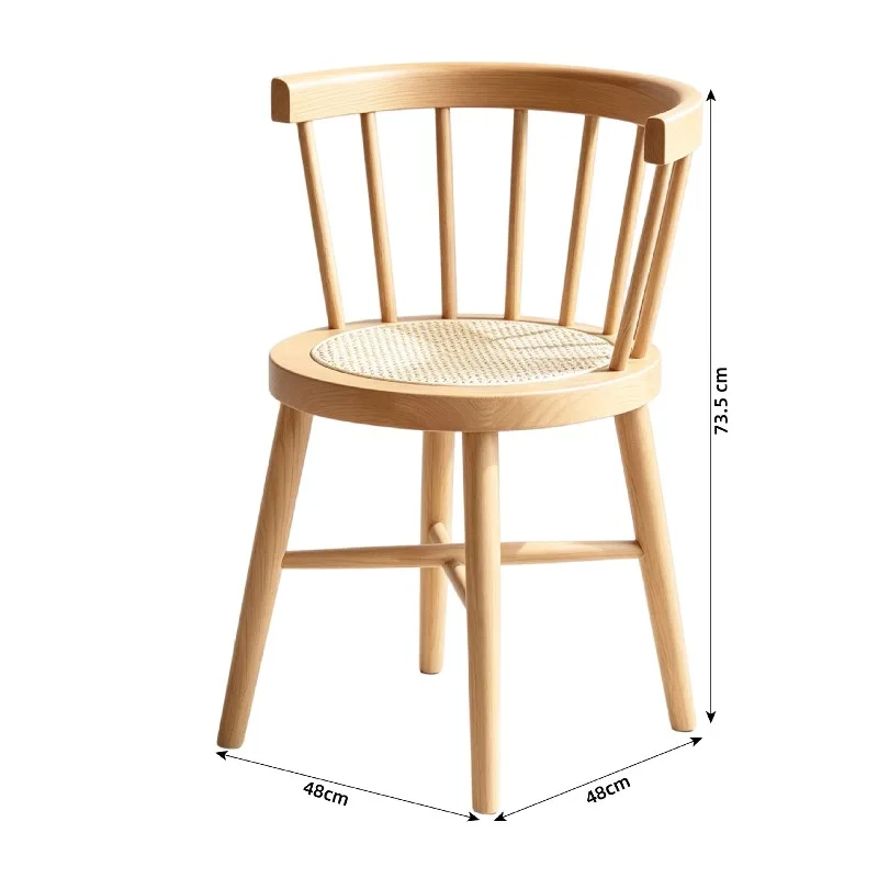 Sun chair Nordic solid wood rattan dining chair, Japanese log style small apartment balcony modern leisure back chair