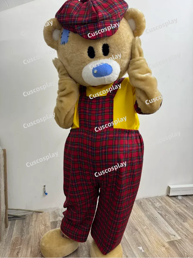 ChristmasNew Adult Hot Sale Foam Teddy Bear Fancy Cartoon Mascot Costume Plush Christmas Fancy Dress Halloween Checkered Suspend