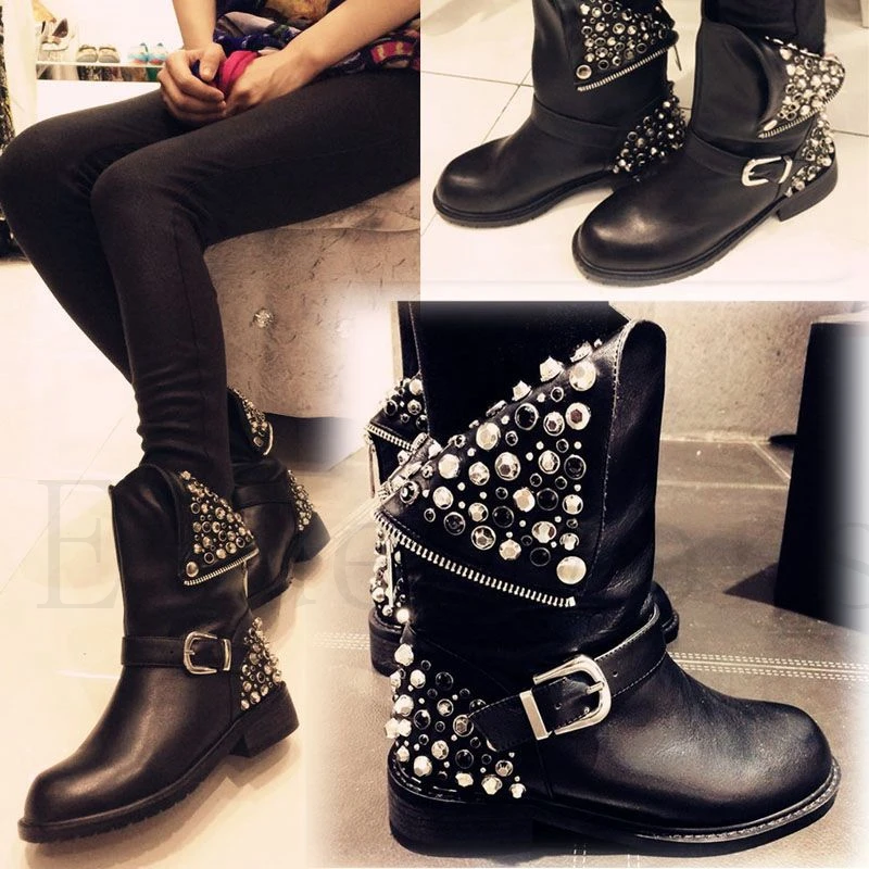 

Женские ботинки мартинсы с круглым носком, на квадратном каблуке, с заклепками