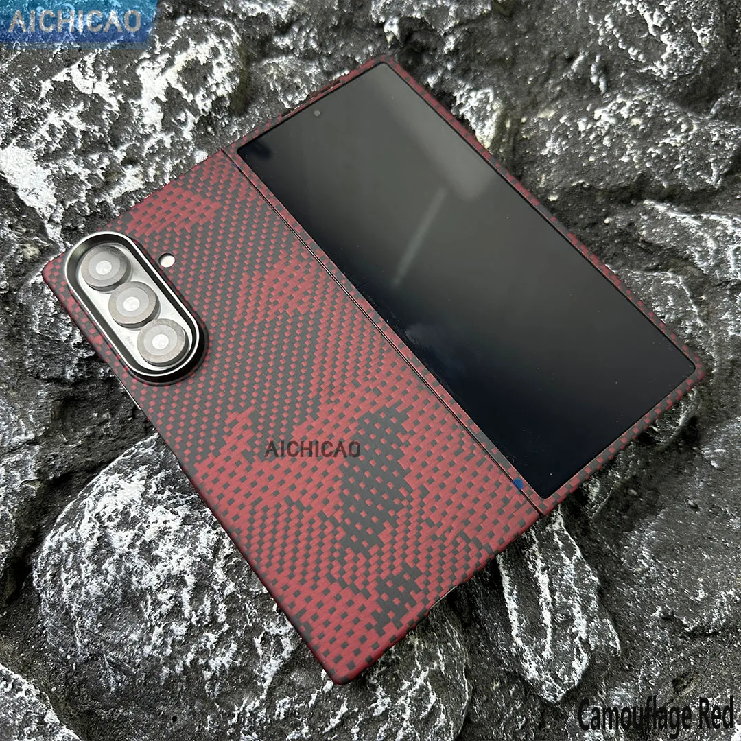 

ACC-Real Carbon Fiber Phone Case for Samsung Galaxy Z Fold 7 Aramid Fiber Case Camouflage Red Anti-fall busines Phone Shell