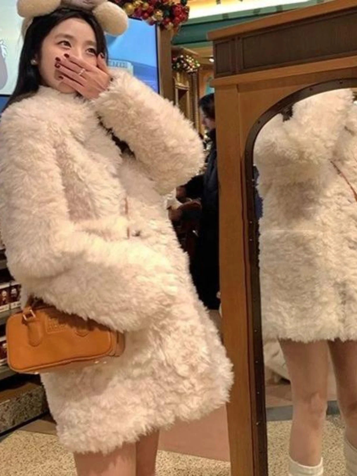 Autunno Inverno New Sle Donna Thiened Lunghezza media Pelliccia di agnello Jaet Cappotto ecologico in pelle artificiale Rad Sle Faio...