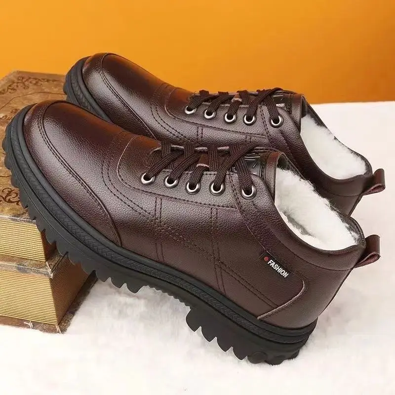 Casual Padded Snow Boots Male Leather Shoes Outdoors non slip Shoe Botas New Winter Men's boots Thickened Versatile Cotton Shoes