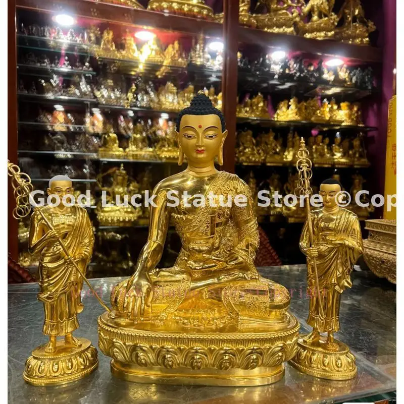 3P large Buddhism Good gilding copper Buddha statue Sakyamuni Disciple Buddha statue HOME family protection temple worship