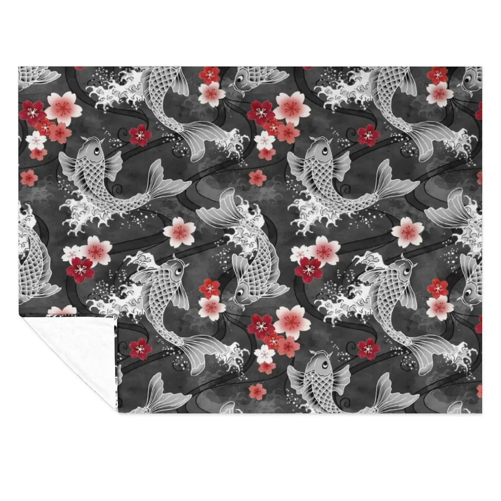 

Koi sakura blossom in black Throw Blanket Shaggy Picnic Thermal for babies Blankets