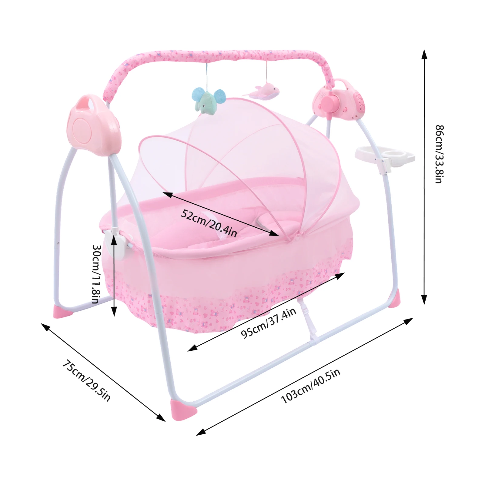 Portable Electric Baby Swing Cradle with Adjustable Amplitude (5 Gears), Remote Control, Foldable Design, Mosquito Net, and