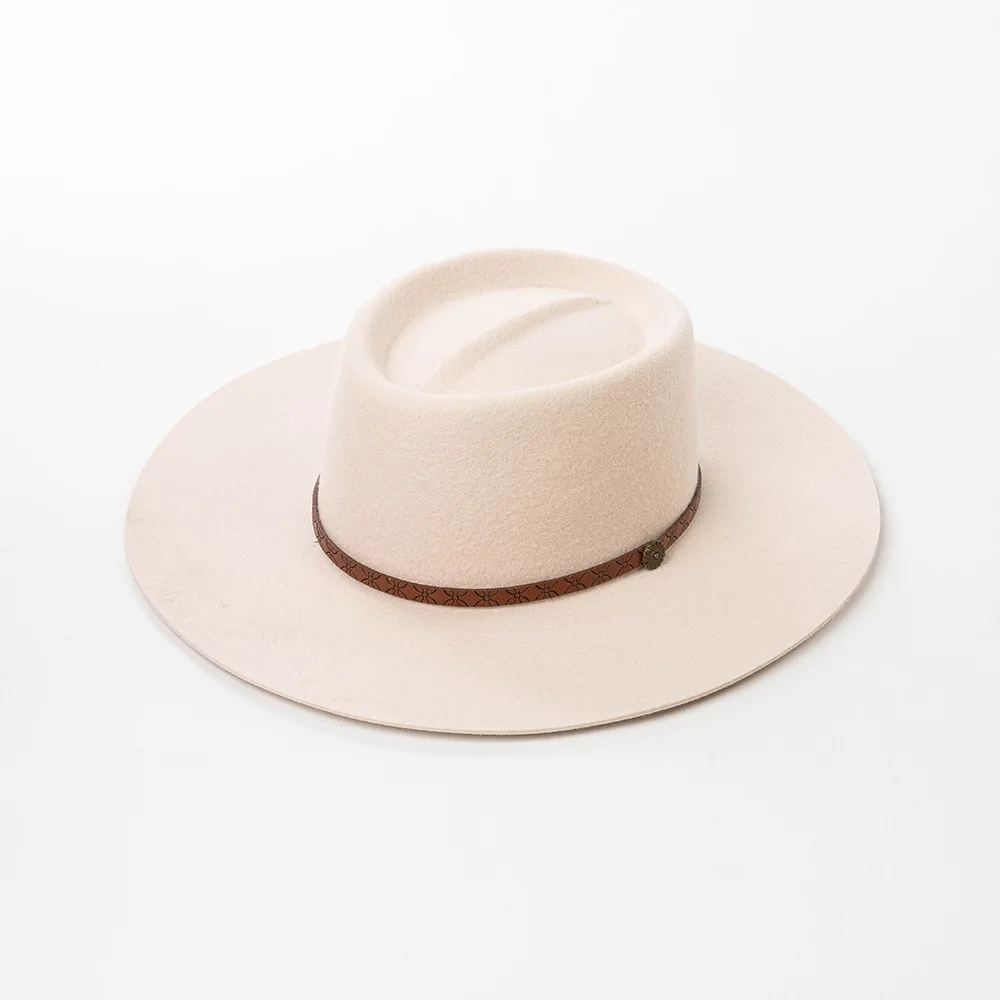 USPOP Women Wool Felt Fedora Hat Wide Brim Embossed Belt Detail Adjustable Elegant Dress Hat