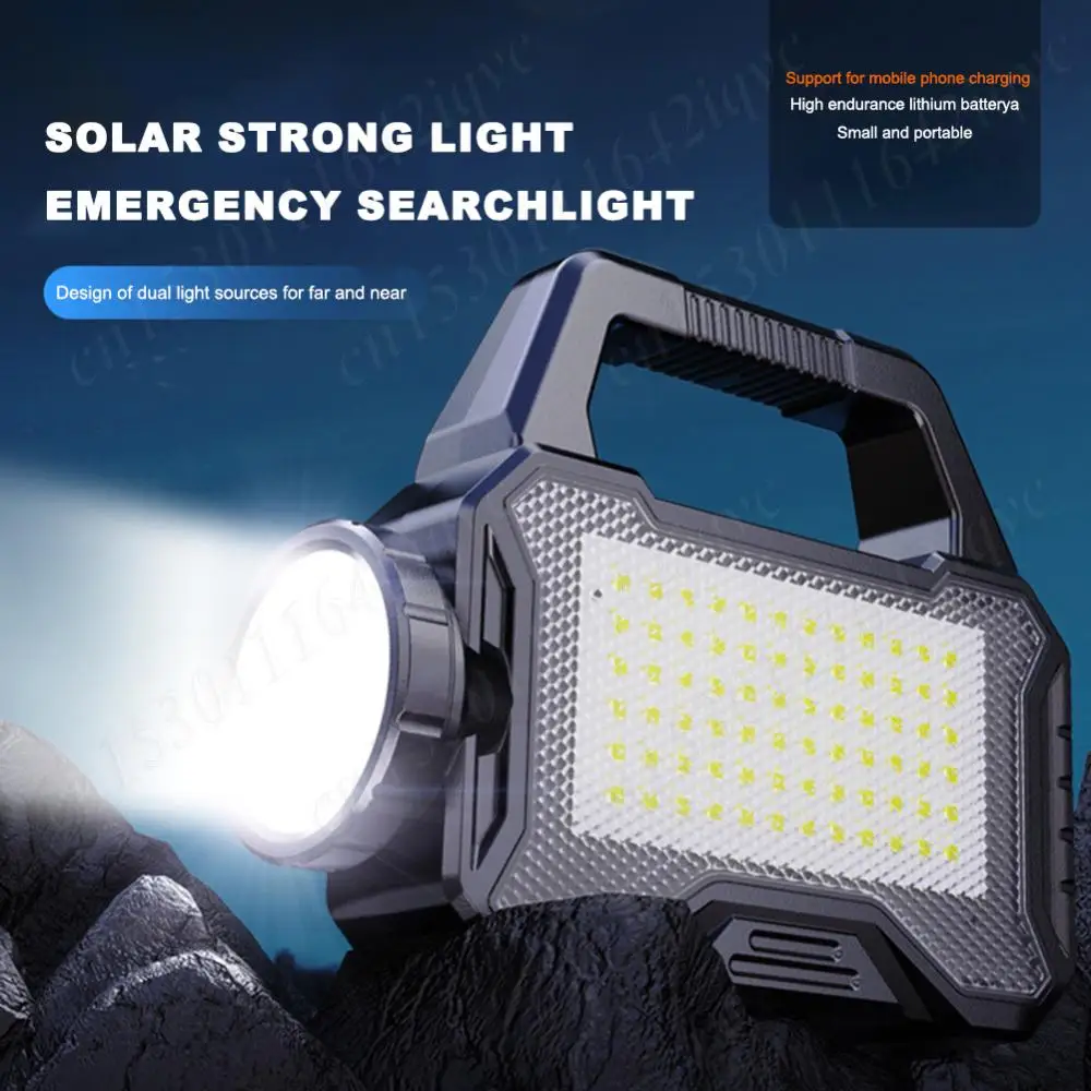 Solar Camping Lantern Led Flashlight Outdoor Camping Searchlight Type-C Rechargeable Handheld Spotlight Torch COB Hiking Fishing