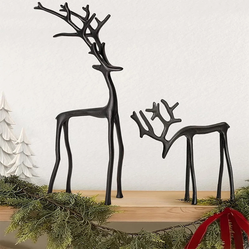 Estatua Reno Navidad resistente al sgaste, escultura aleación Reno con acabado negro