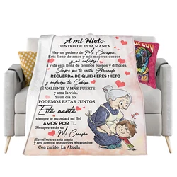 KACISSTY To My Grandson Flannel Blanket 3D Printed Throw Blankets for Beds Plush Quilts Birthday Gifts A Mi Nieto Manta