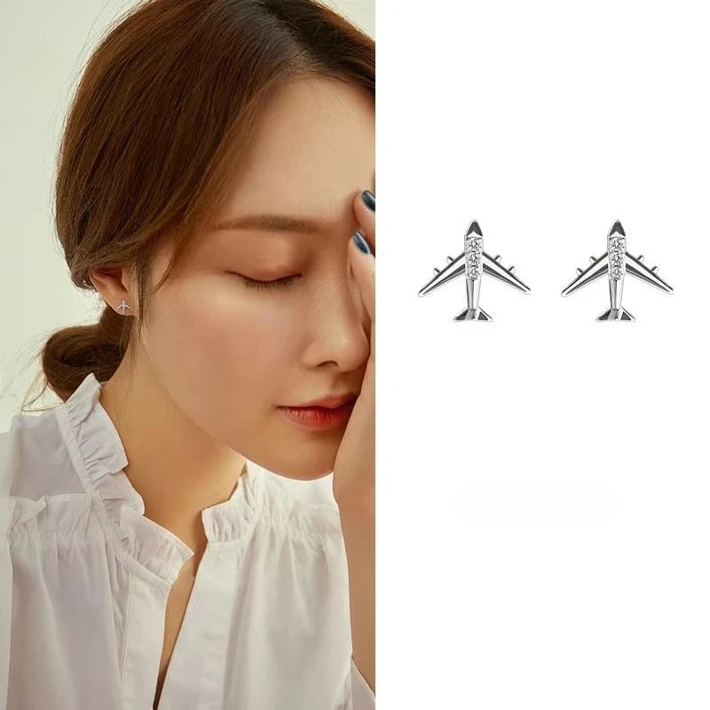 

925 Sterling Silver plane Earrings Women Simple Fashion Wedding Jewelry Accessories