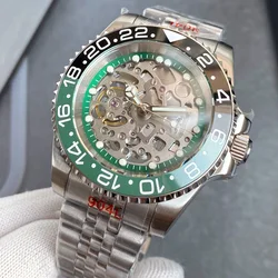 NH70A Hollow Automatic Men Watch Green Dial Ring 200m Waterproof See through Back Diving Wristwatch Nologo 904L Band 120 Clicks