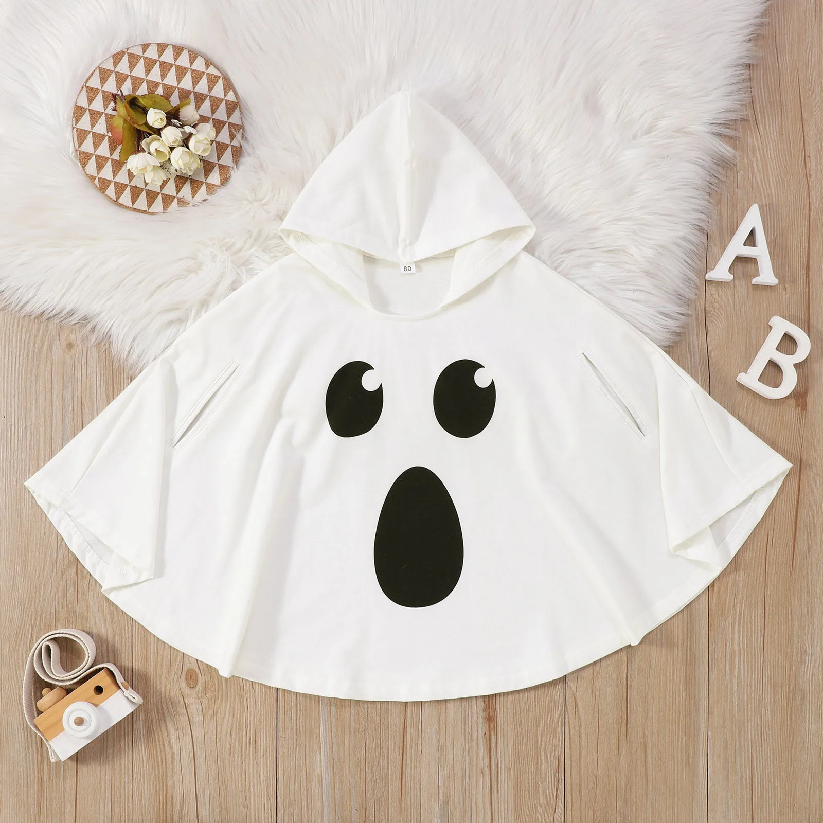 Halloween Child Boy Girl Cute White Ghost Print Demon Cape Cosplay Costume Kids Fancy Dress Performance Halloween Theme Party