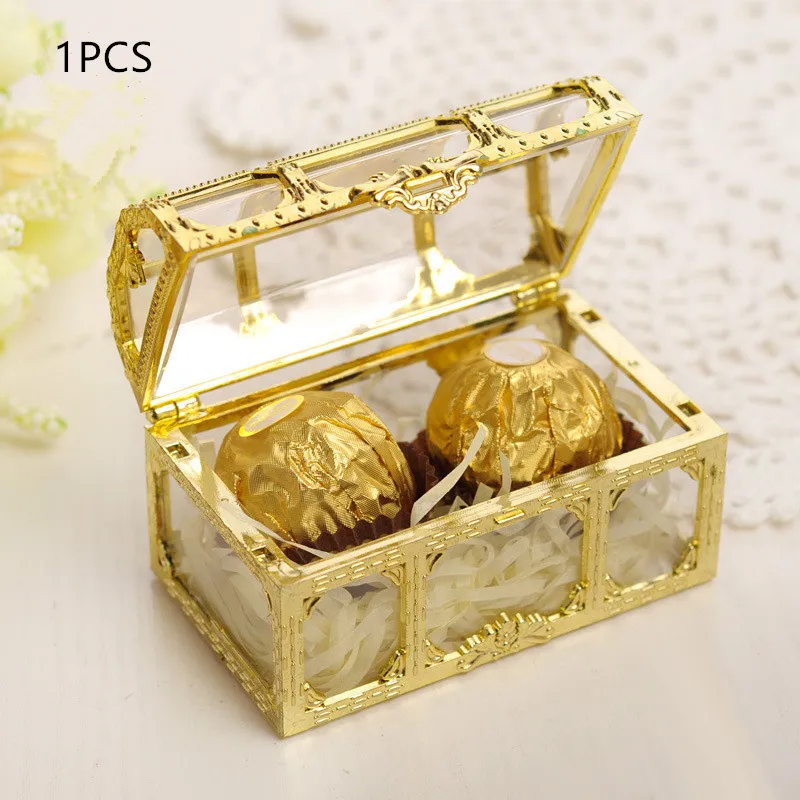 Gold Hollowed Out Gift Box Treasure Chest Shape Storage Party Marriage Souvenir  Candy Packaging Bags